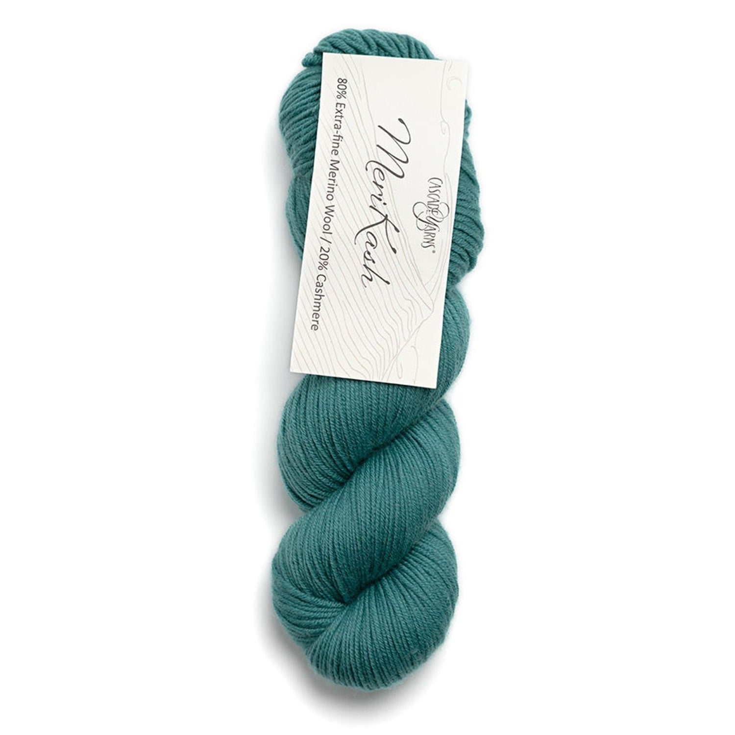 Cascade Yarns MeriKash in teal color, a soft blend of merino wool and cashmere for knitting projects
