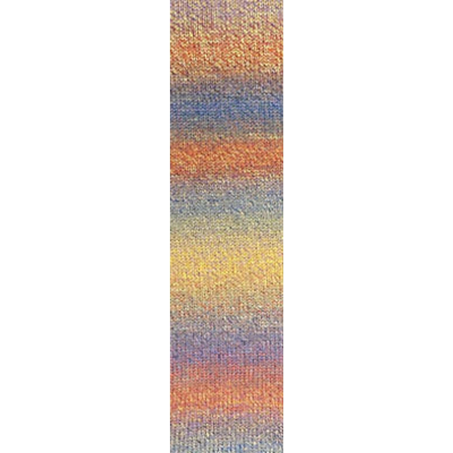 Cascade Yarns wholesale variegated yarn in soft blue, orange, and yellow hues for knitting and crocheting
