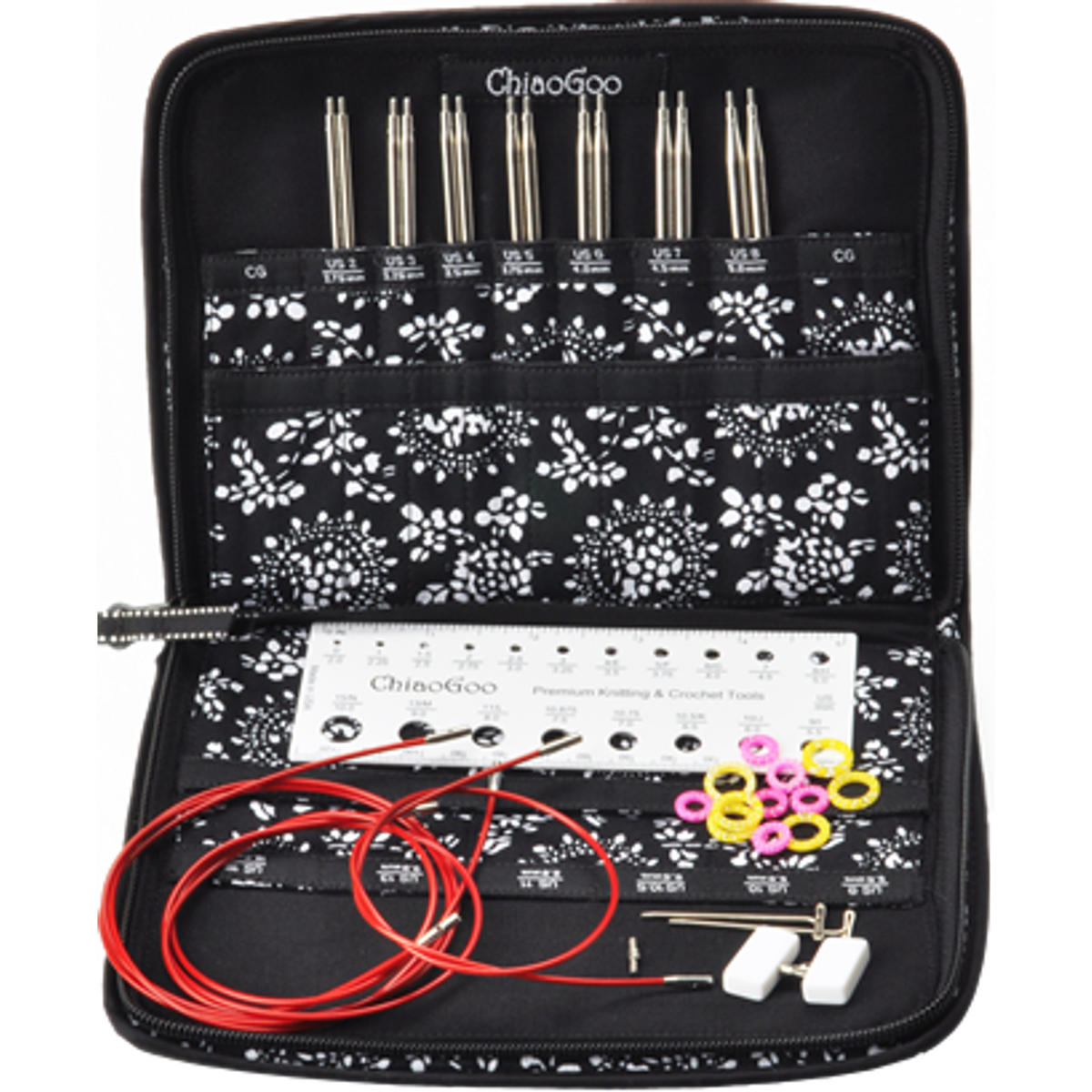 Westing Bridge knitting needles set with multiple sizes in a floral case for convenient storage