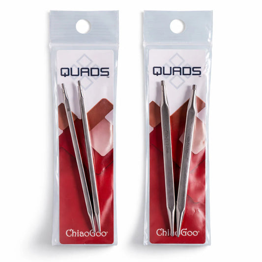 ChiaoGoo Quads square knitting needles in packaging for precise and comfortable knitting