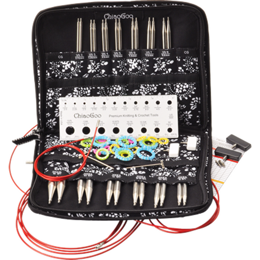 Chiaogoo TWIST Lace interchangeable needle set in a floral case with various tips and cables