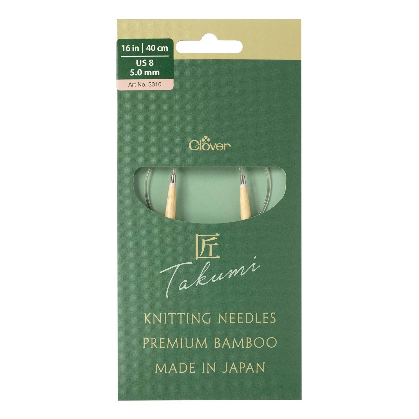 Clover Takumi Knitting Needles in Bamboo 16-inch US 8 size with a 5.0 mm diameter for easy crafting