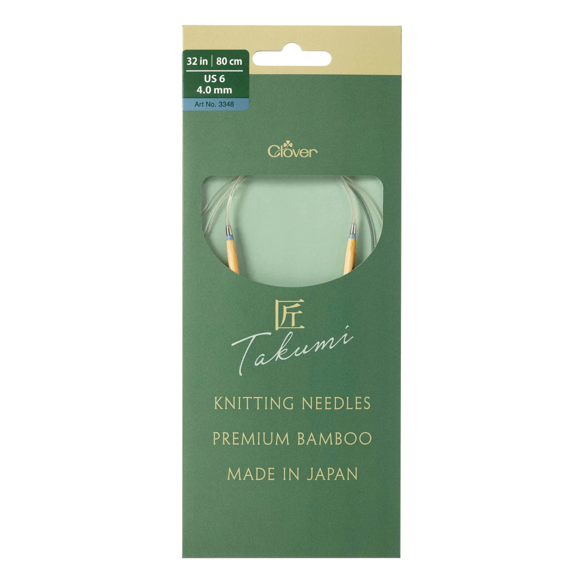 Clover Takumi 32in US6 4.0mm knitting needles made of premium bamboo for comfortable use