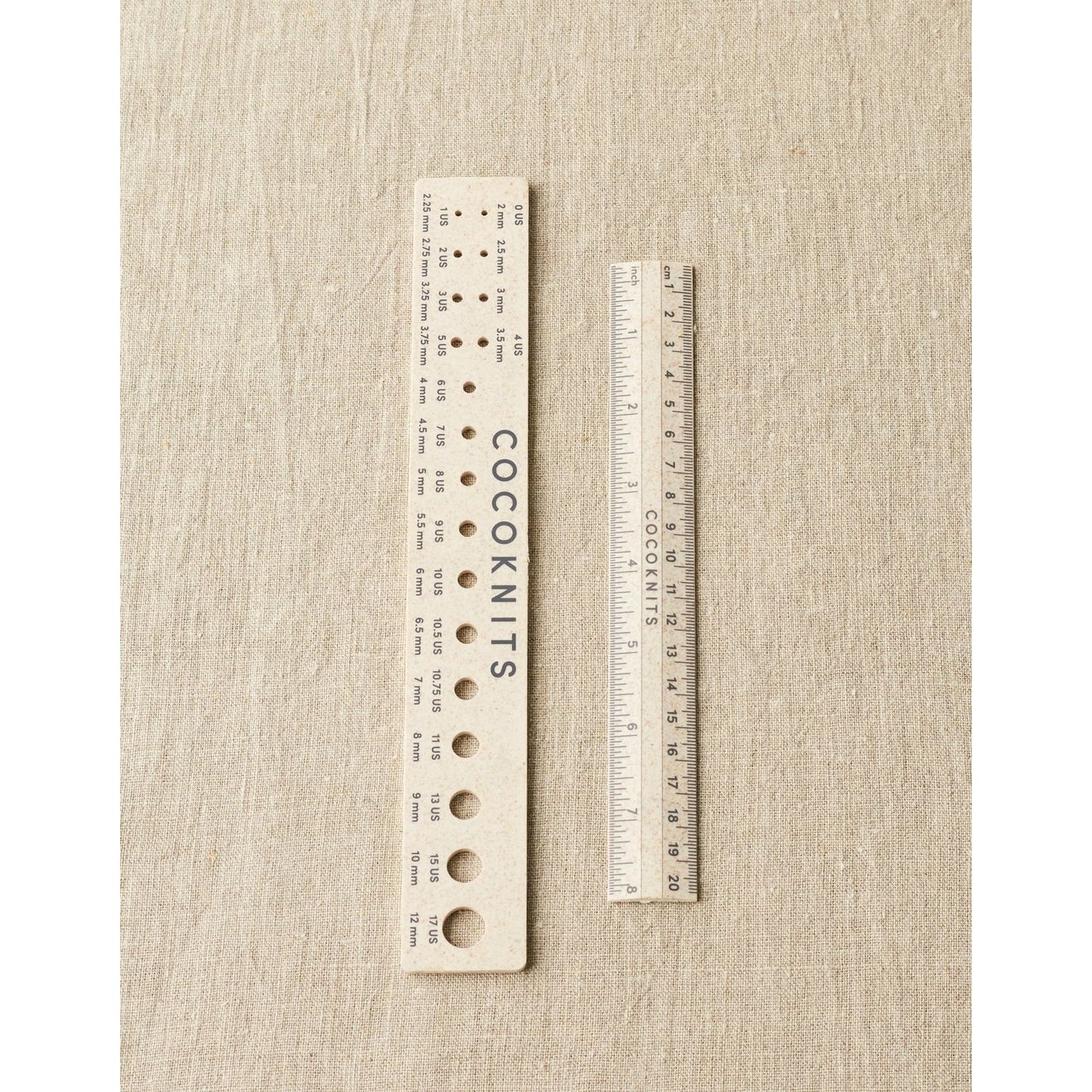 Cocoknits knitting ruler and gauge set, featuring precise measurements for knitting projects