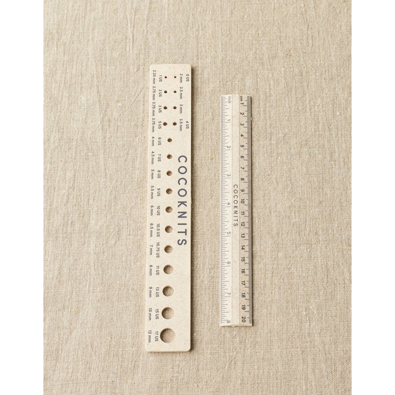 Cocoknits knitting ruler and gauge set, featuring precise measurements for knitting projects