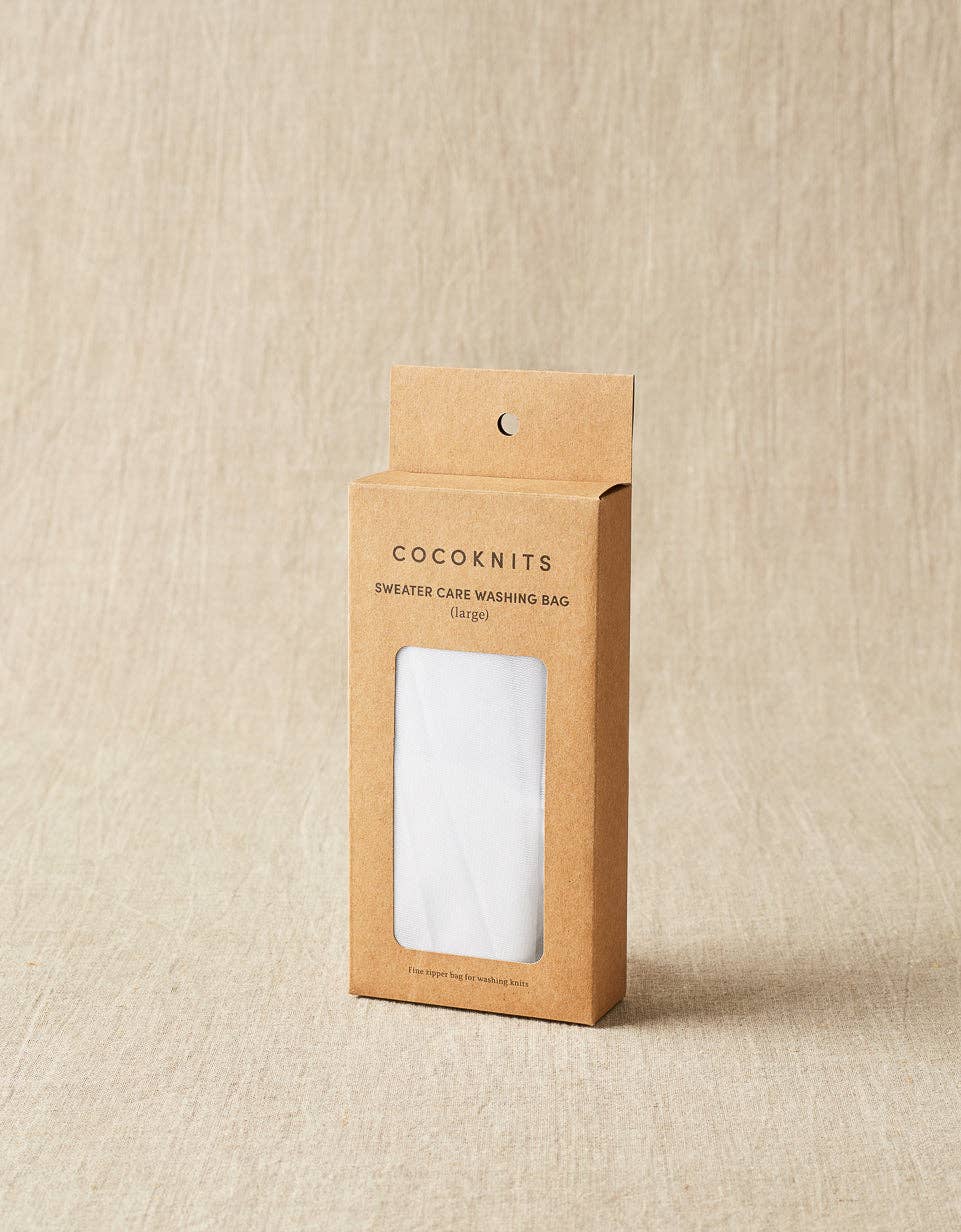 Cocoknits sweater care bag set in eco-friendly packaging for washing and storing sweaters