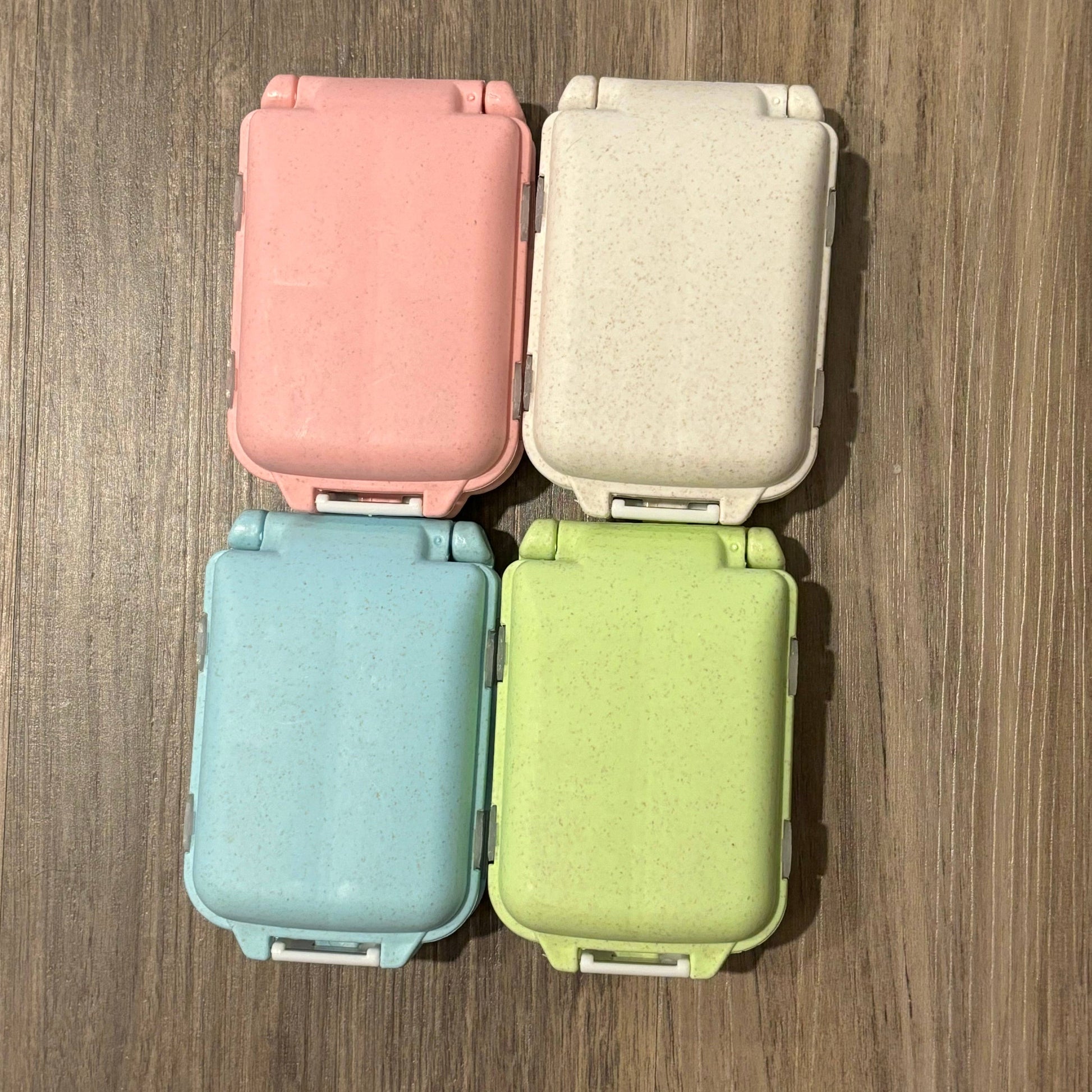 Comma Craft Co compact knitting crochet case set of four pastel travel storage boxes in pink white blue and green