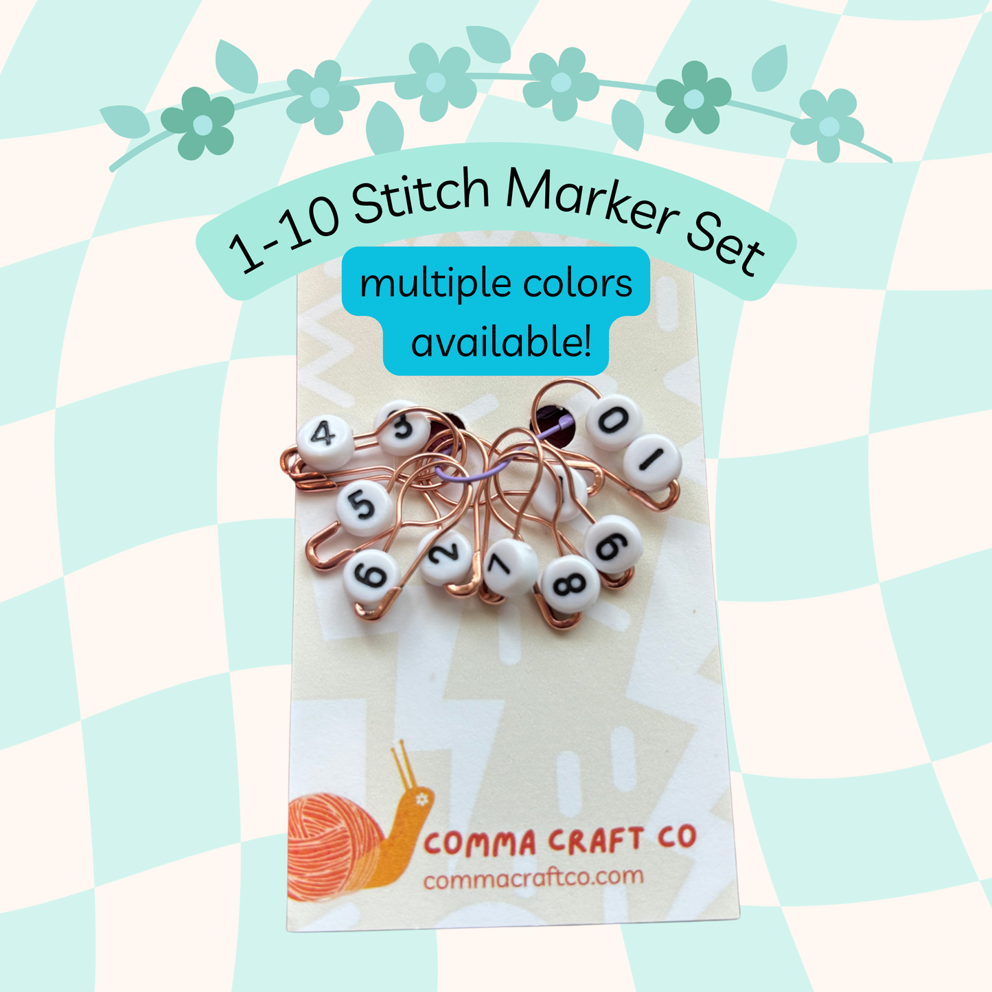 Comma Craft Co crochet markers stitch markers set for counting stitches in multiple colors