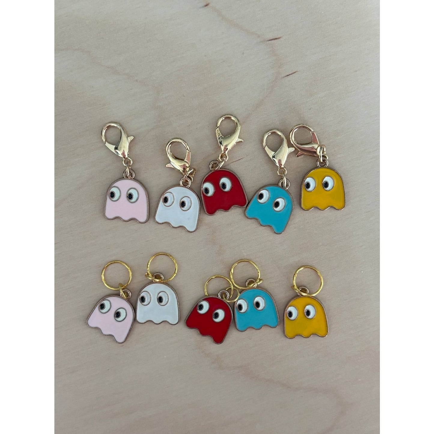 Set of colorful retro game ghost charms perfect for gaming retro stores and accessories