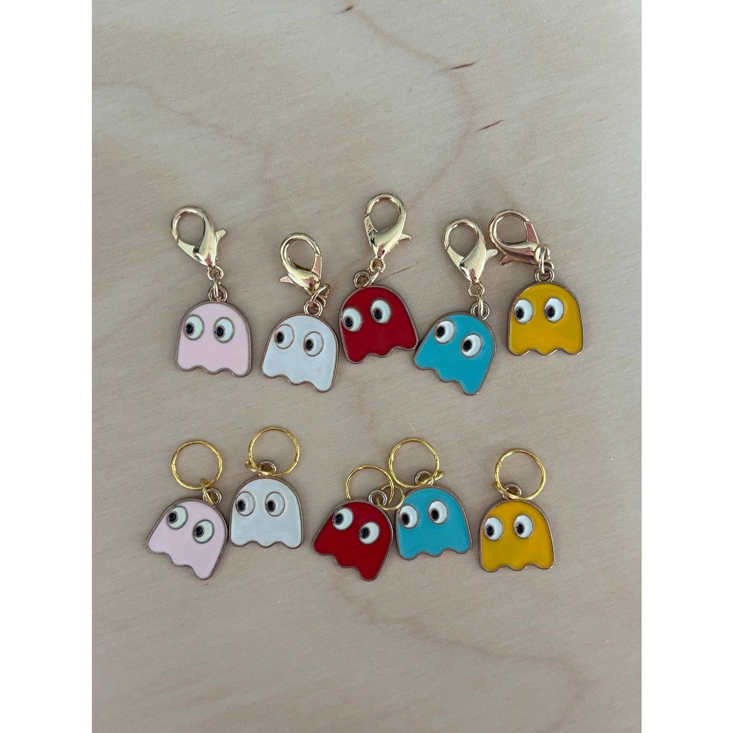 Set of colorful retro game ghost charms perfect for gaming retro stores and accessories