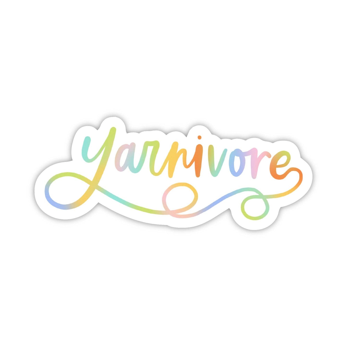 Yarnivore crochet sticker in pastel colors with playful script design