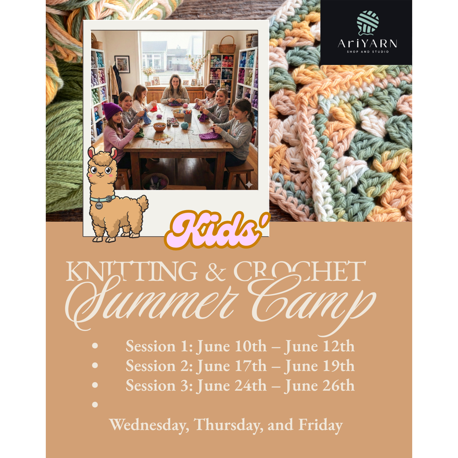 Kids' Knitting and Crochet Summer Camp for kids at AriYARN Shop with fun and creative activities