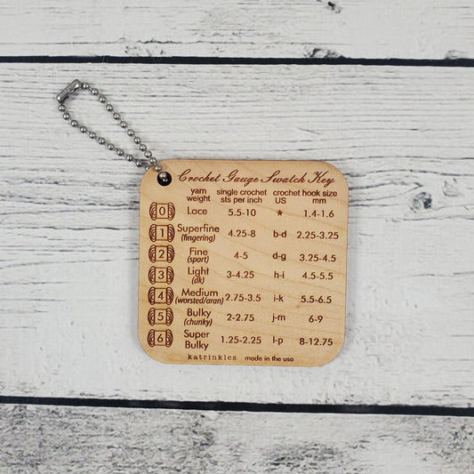 Katrinkles crochet gauge swatch key tool for measuring yarn weight and crochet hook size