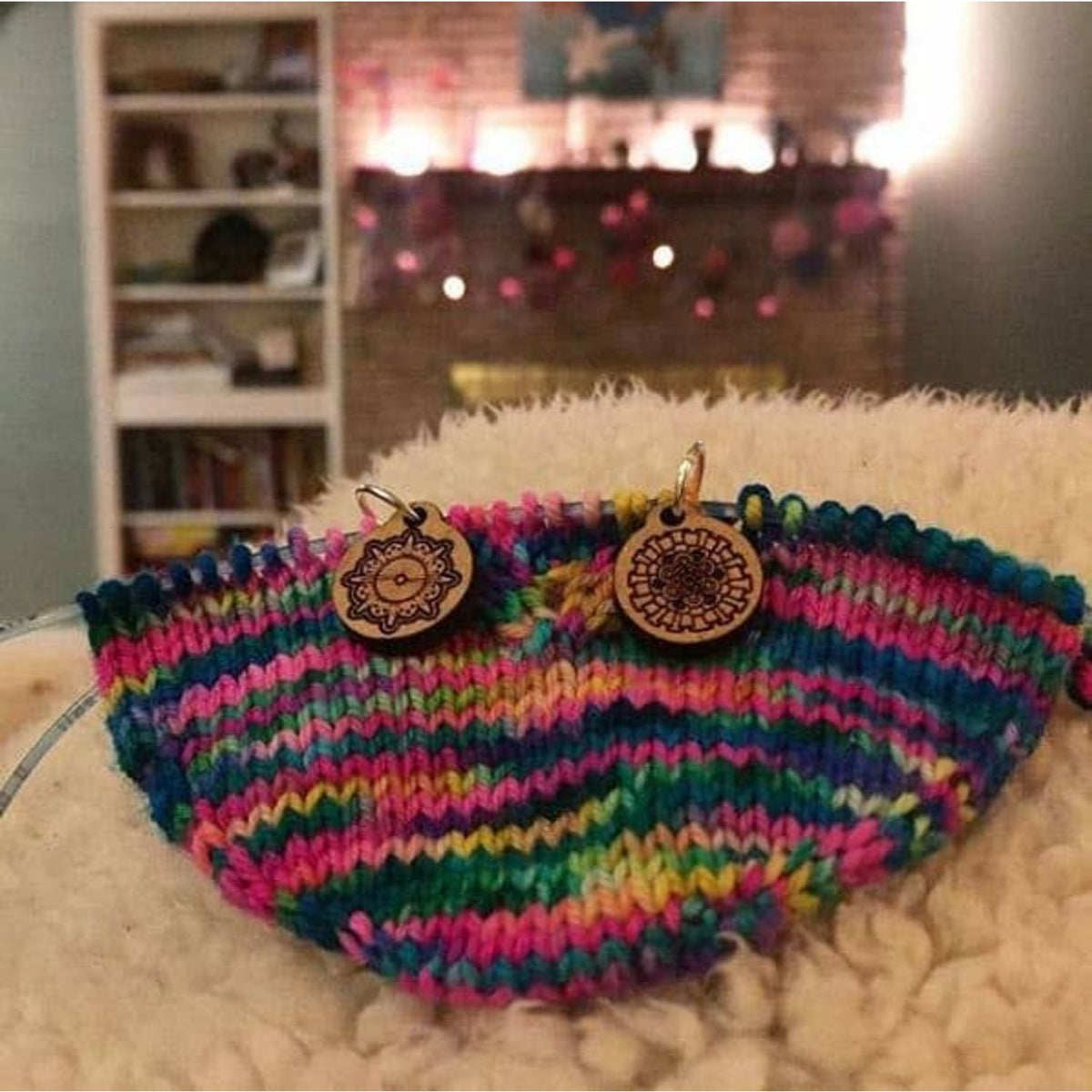Colorful crochet project featuring stitch markers for crocheting from A Needle Runs Through It
