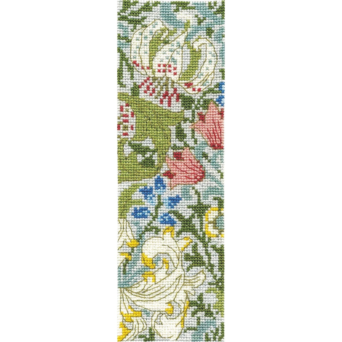 Colorful floral design in cross stitch with detailed stitches cross stitch pattern by DMC