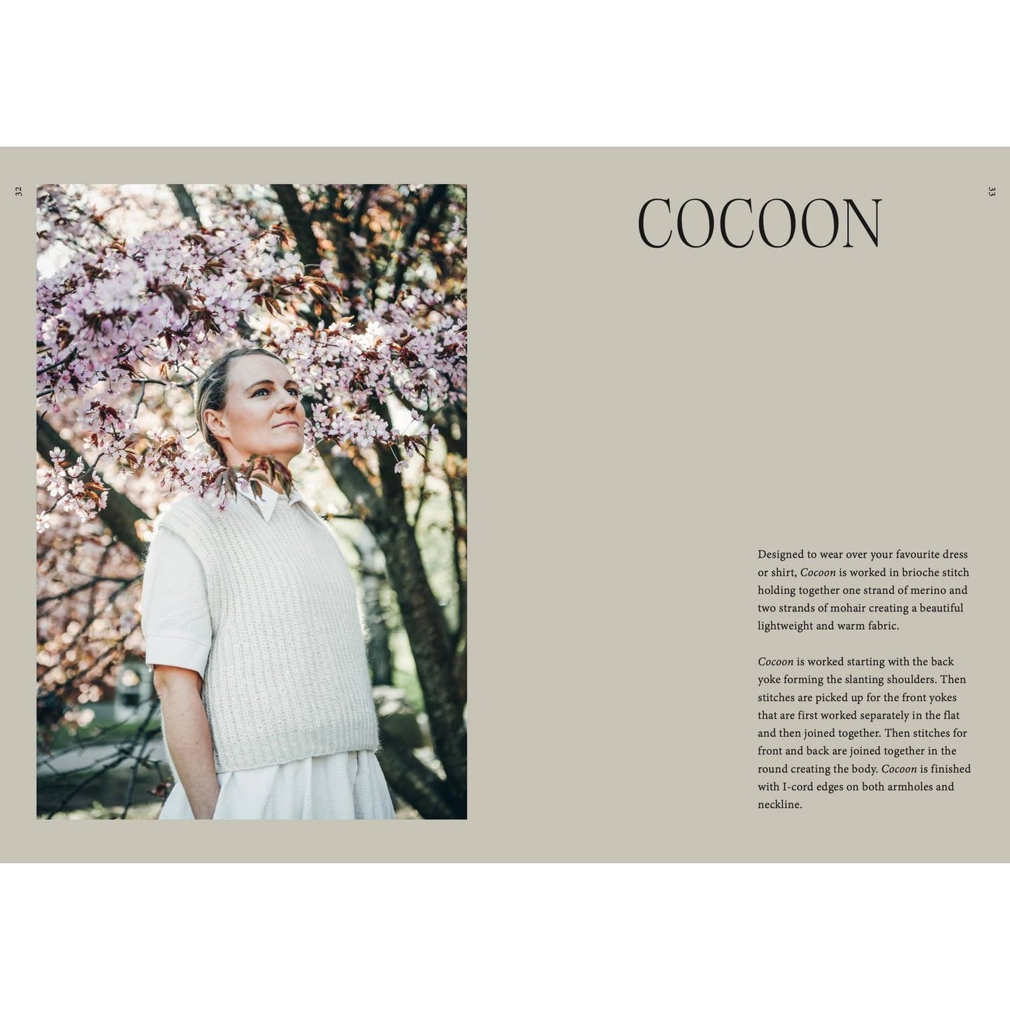 Cocoon Knitwear Sweater Styled Over a White Dress, Ideal for Learning how to knitwear