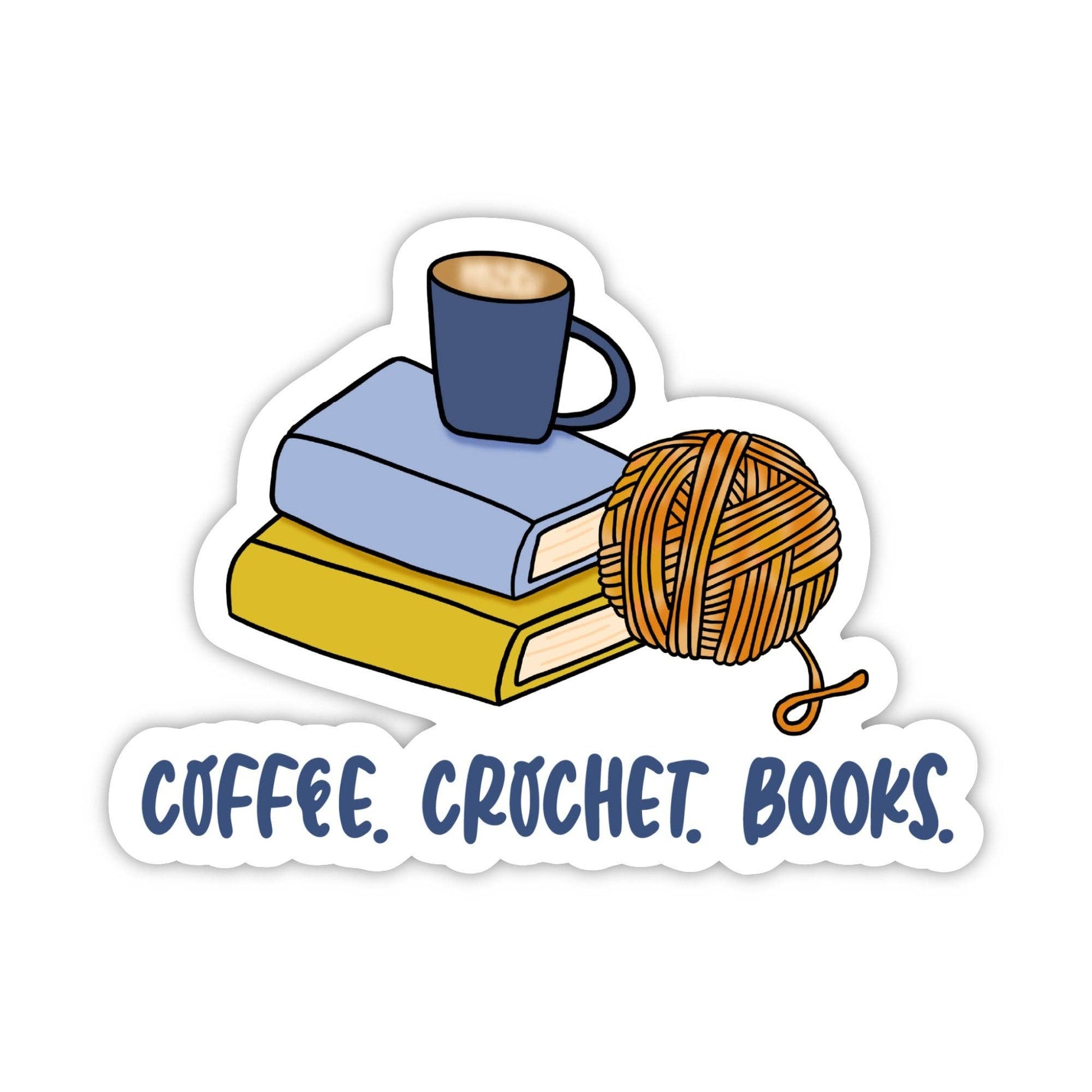 Dutch Bros coffee stickers featuring a cozy coffee cup, books, and a yarn ball design