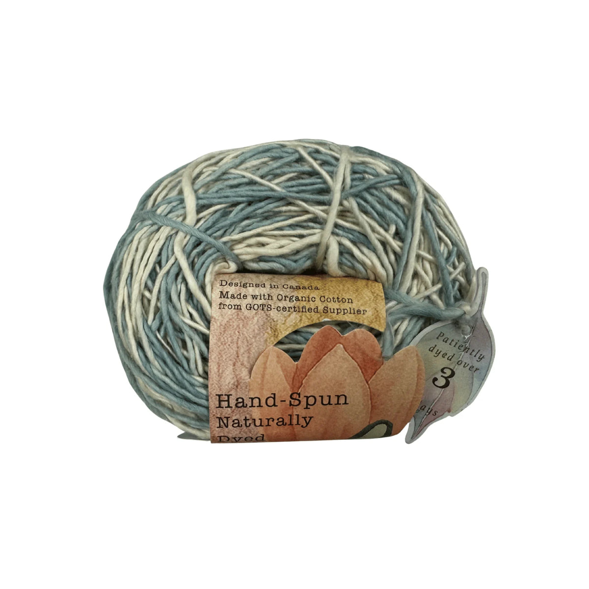 Chemisfree Hand-Spun Yarn in Blue and Beige Made from Organic Cotton Fabric for Eco-Friendly Crafting