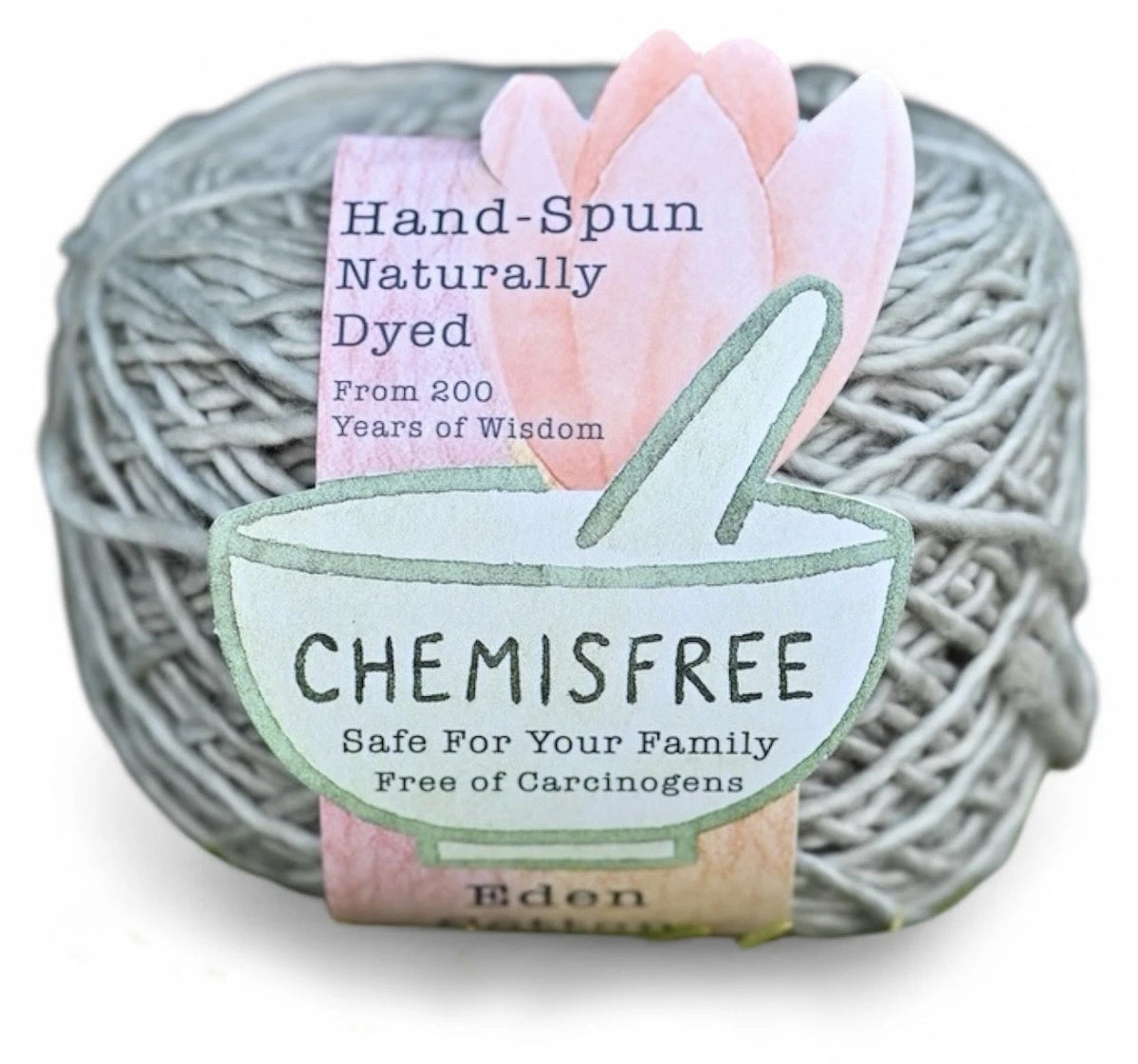 Chemisfree hand-spun naturally dyed yarn in gray featuring soft cotton fabric for crafting projects