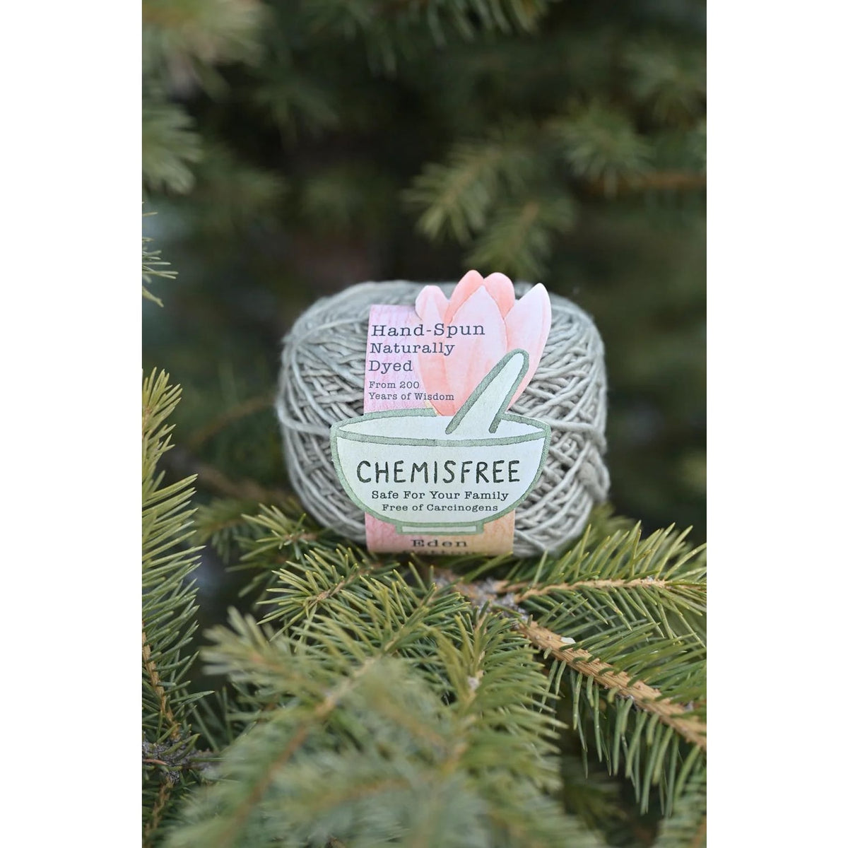 Chemisfree Hand-Spun Naturally Dyed Yarn in Green, perfect for projects using cotton fabric.