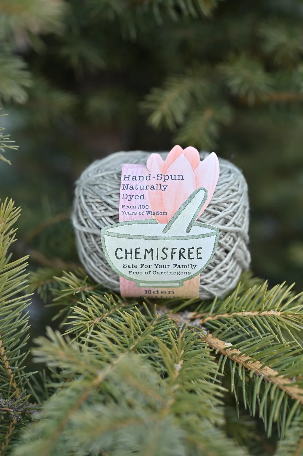 Chemisfree Hand-Spun Naturally Dyed Yarn in Green, perfect for projects using cotton fabric.