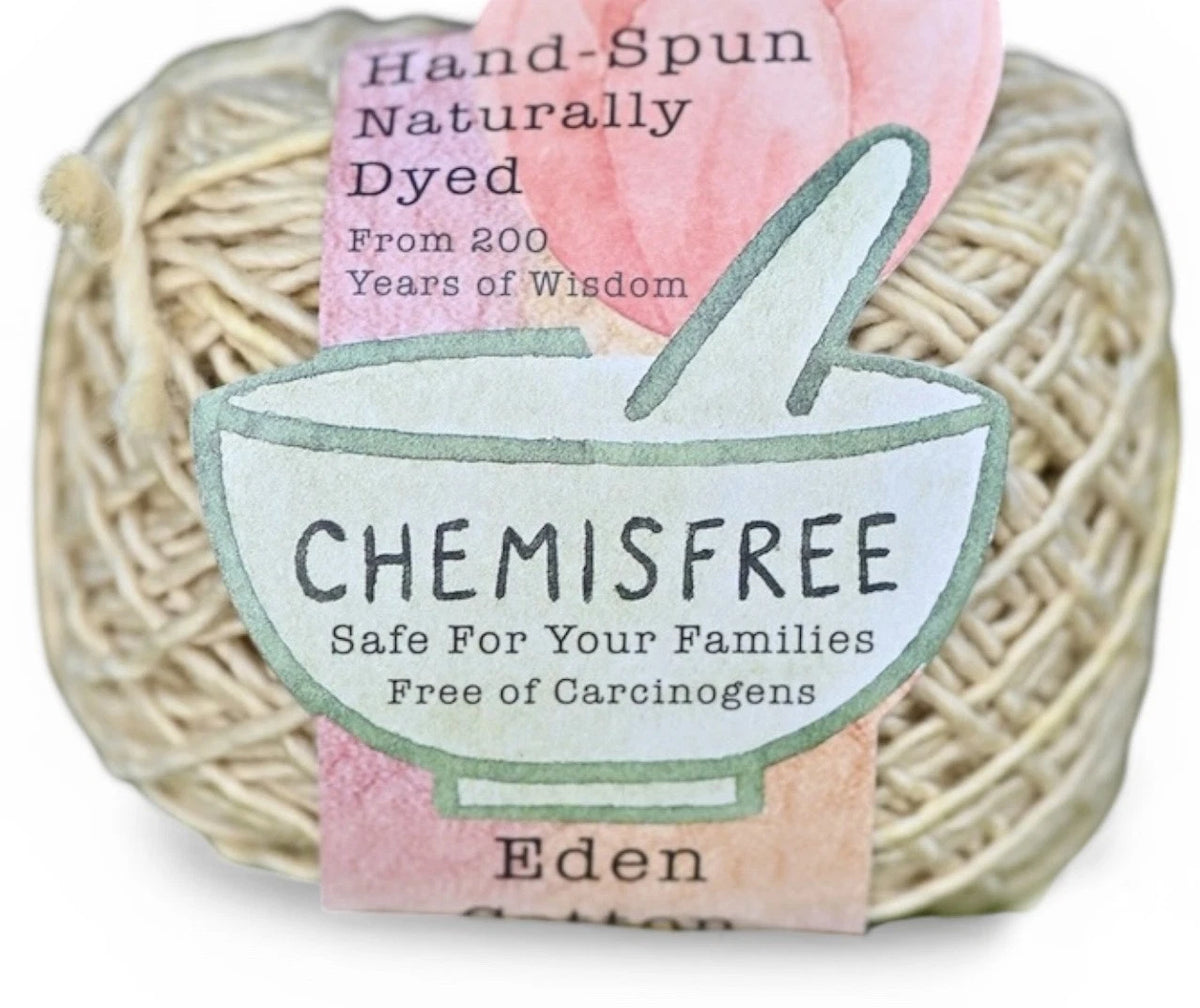 Chemisfree Hand-Spun Naturally Dyed Yarn in Eden for creating cotton fabric projects