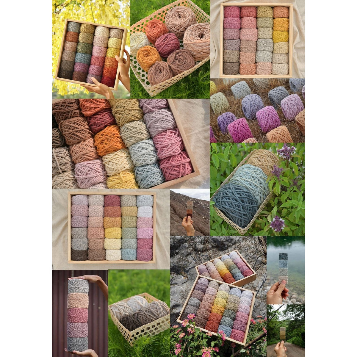 Chemisfree Cotton Yarn in various colors arranged in containers with a cotton fabric background