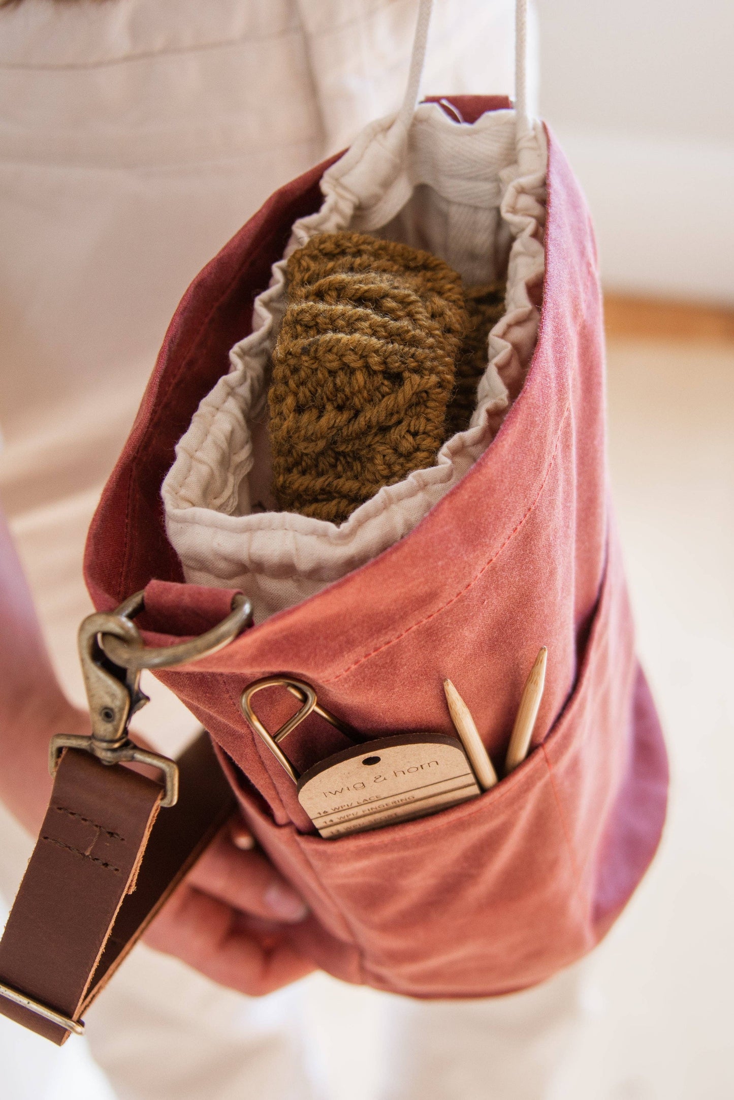 Waxed canvas bucket bag