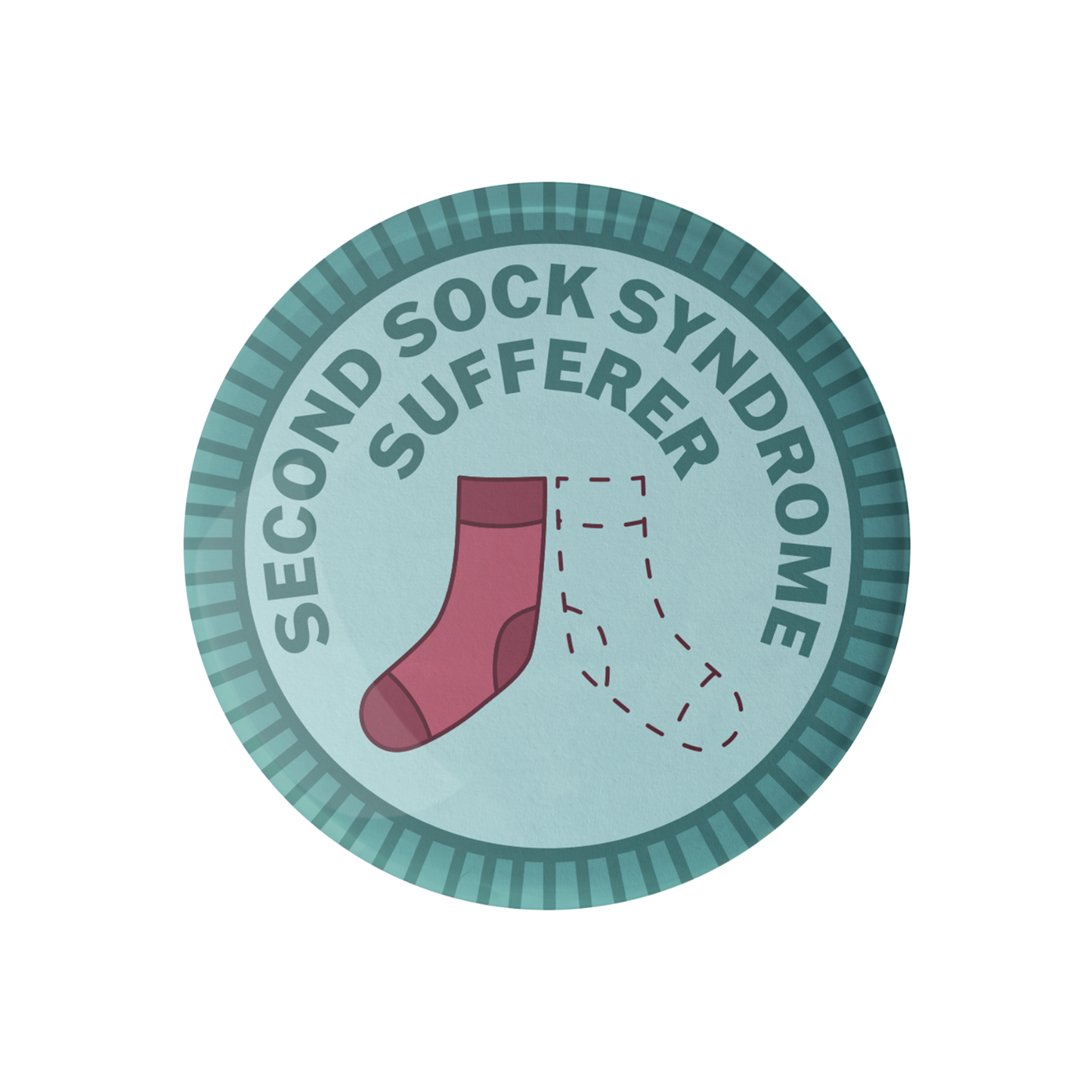 Camp Stitchwood embroidered patch iron on featuring 'Second Sock Syndrome Sufferer' design