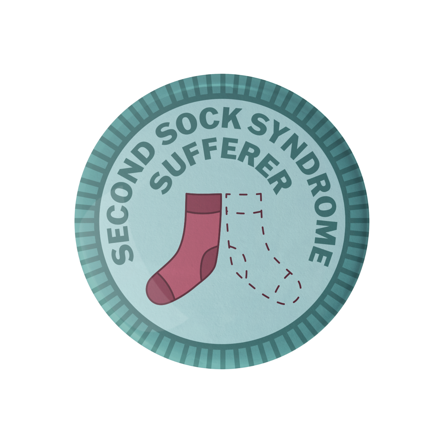 Camp Stitchwood embroidered patch iron on featuring 'Second Sock Syndrome Sufferer' design