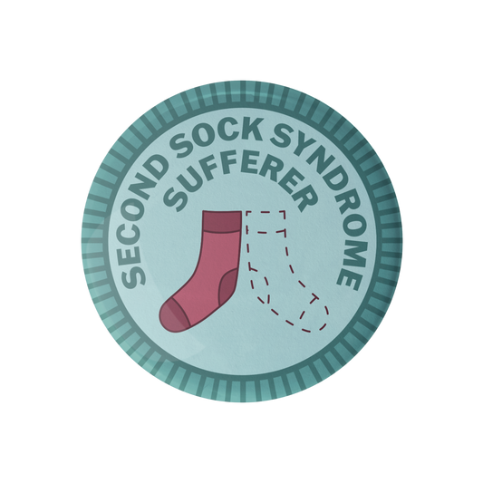 Camp Stitchwood embroidered patch iron on featuring 'Second Sock Syndrome Sufferer' design