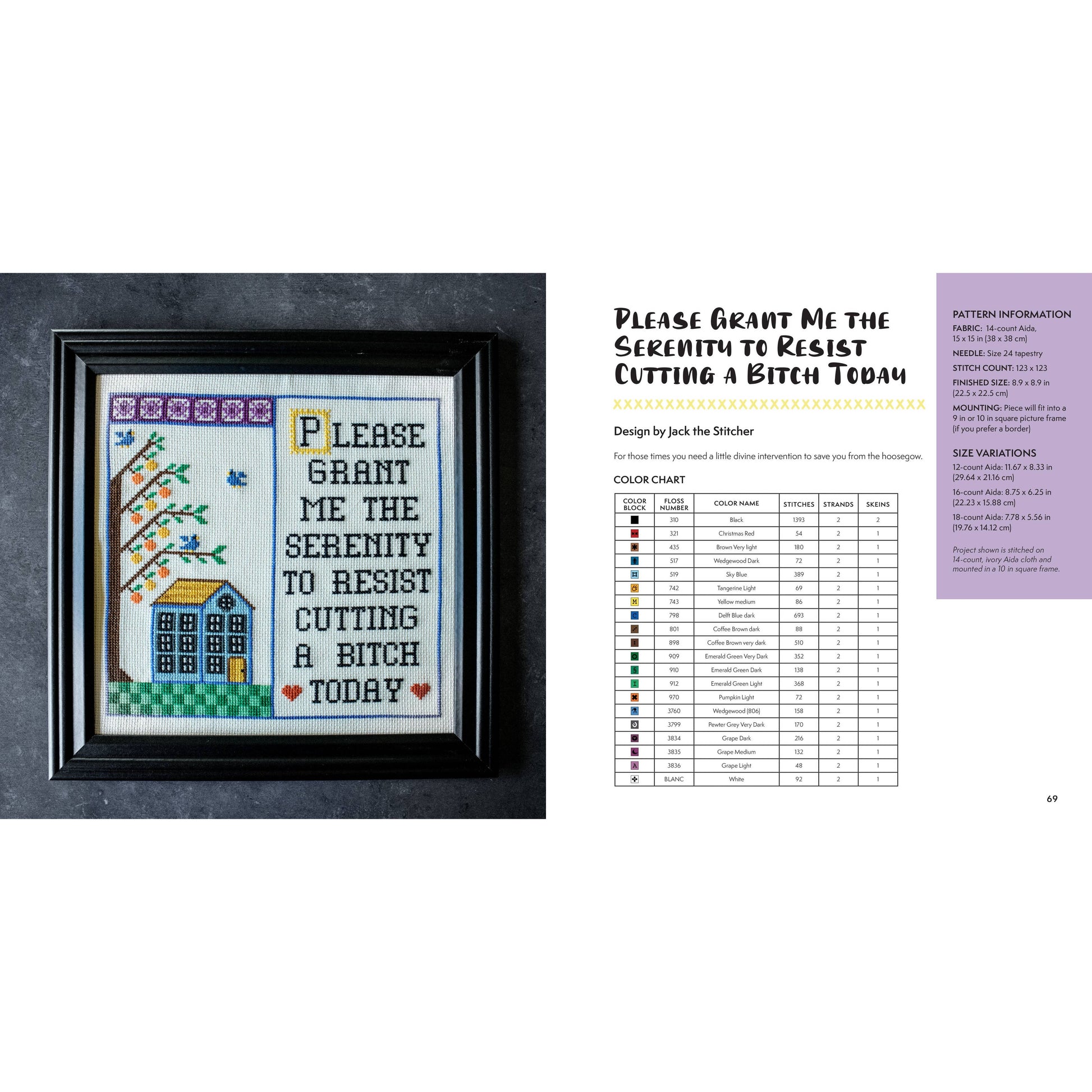 Framed cross-stitch artwork with the quote about serenity, inspired by the emp museum of pop culture