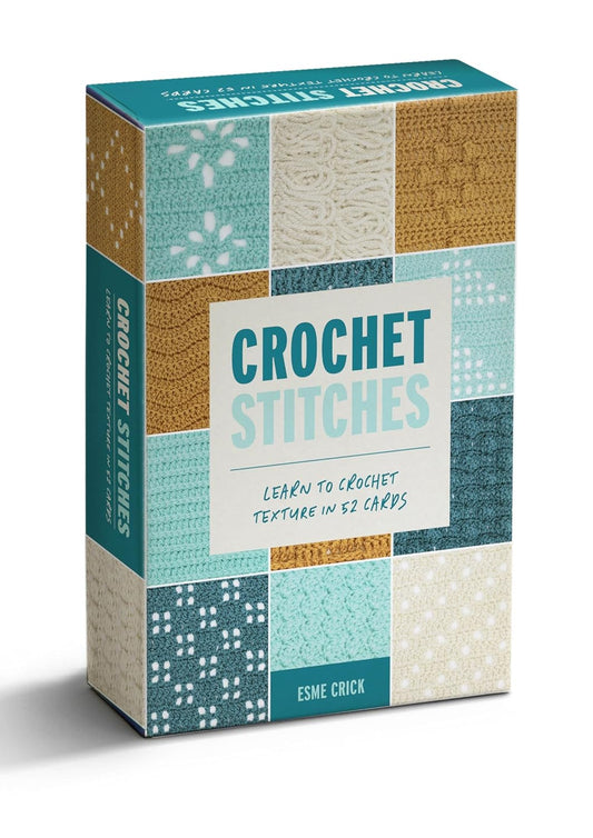 Checker Distributors crochet stitches reference deck boxed guide showing 52 crochet texture cards by Esme Crick