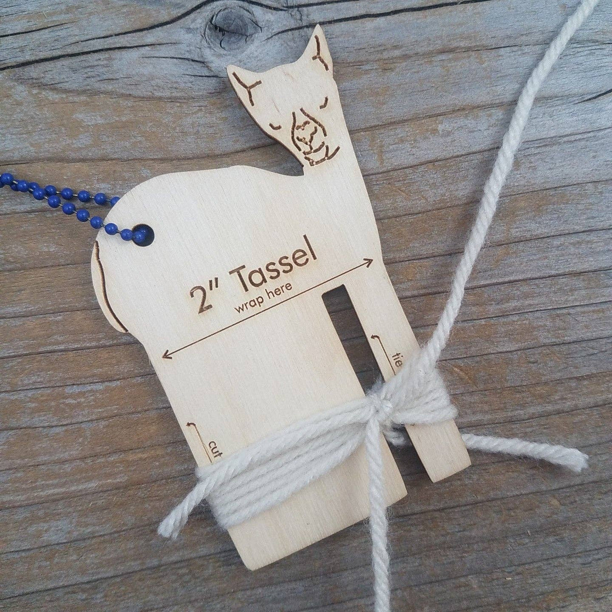 Katrinkles 2 inch tassel maker for fiber art artists with wooden llama design and instruction details