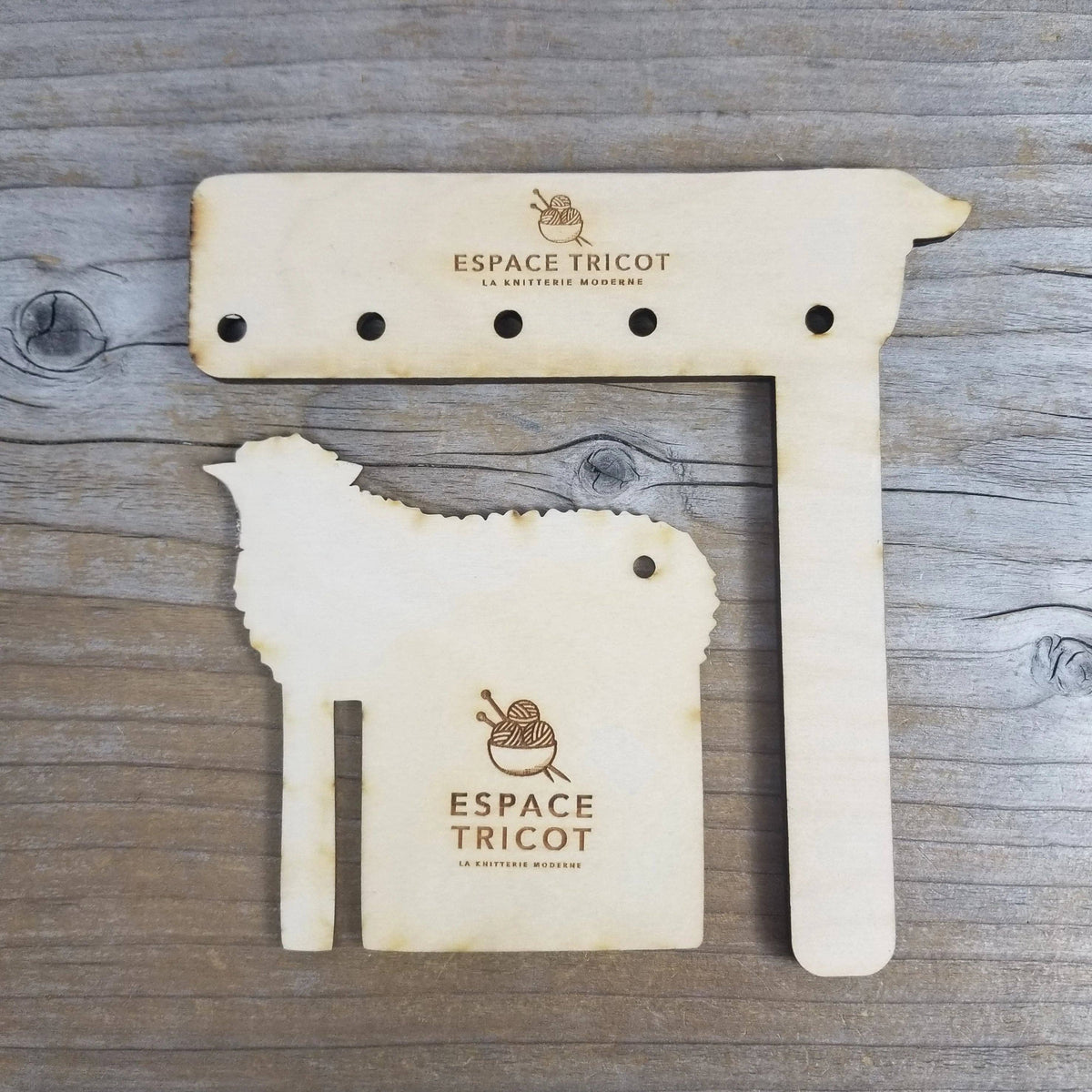 Katrinkles Wooden Notions Tool for fiber art artists with engraved design and multiple holes