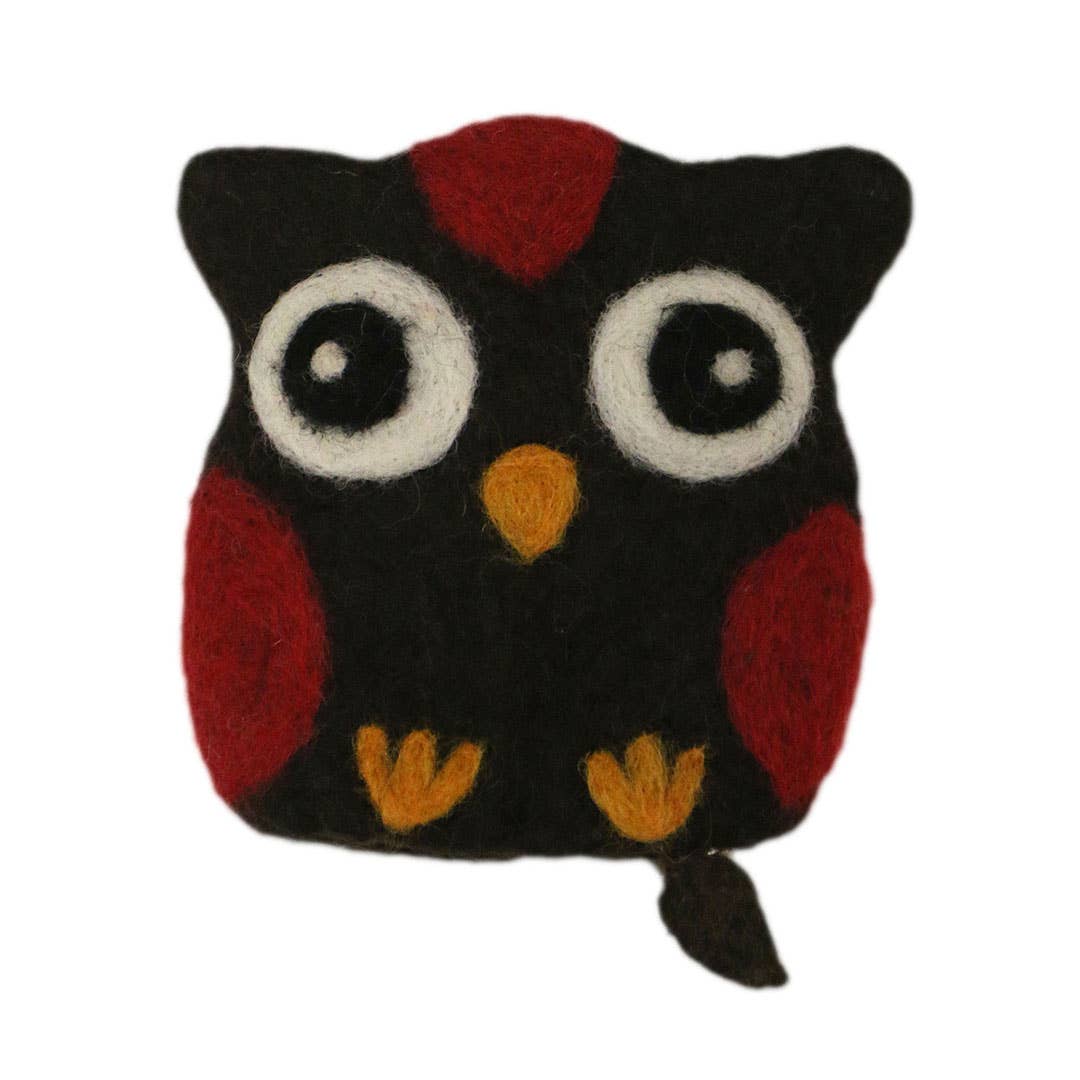 Cute owl design felt bag featuring bright colors and unique handmade details