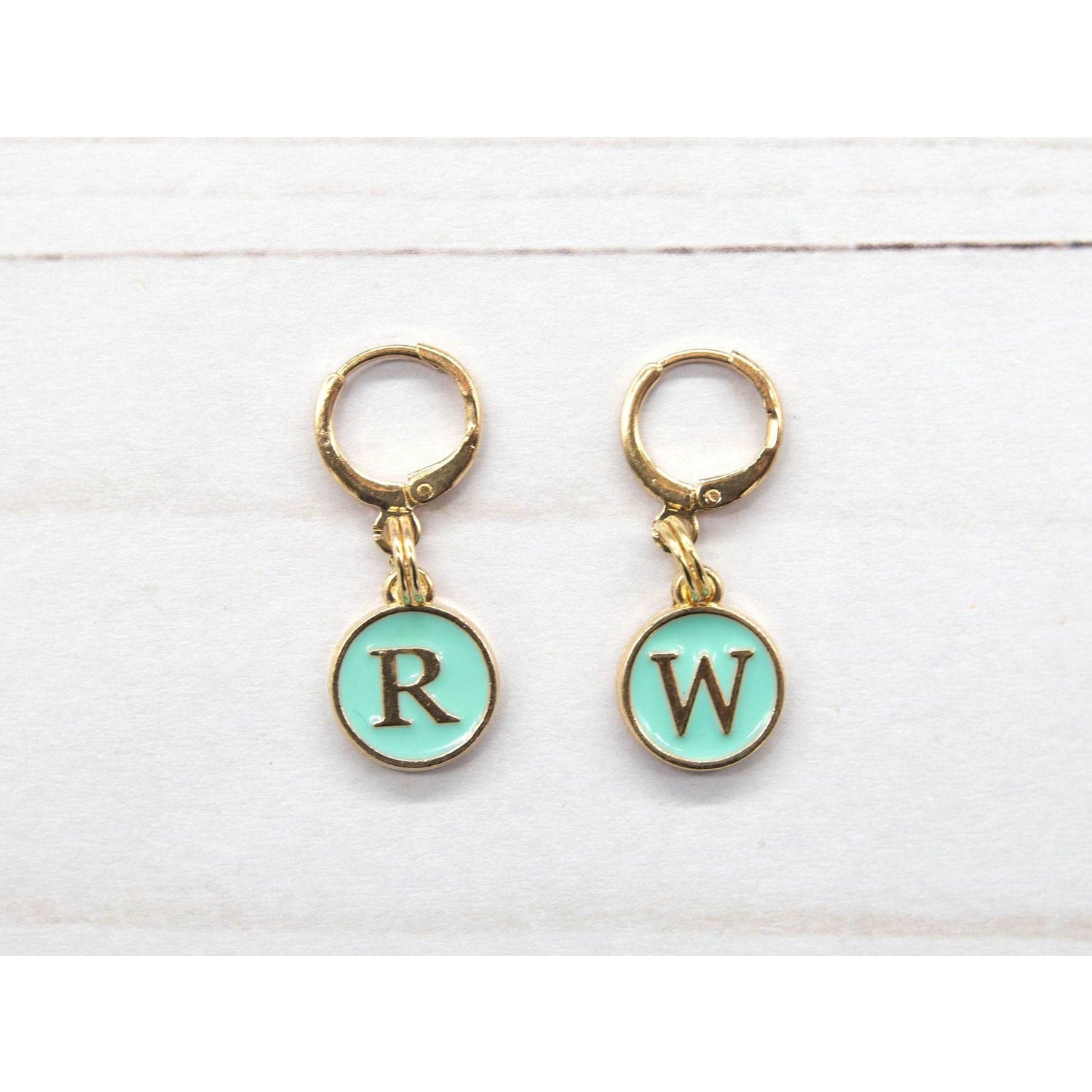 Gold Stitch Markers for Crocheting with Mint Green Circular Tags R and W by Fox & Pine Stitches