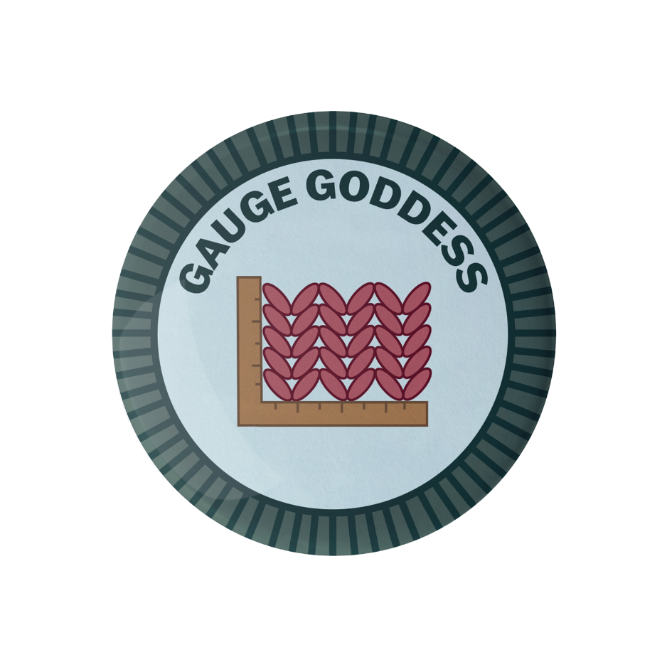 Gauge Goddess Merit Badge required for eagle showcasing a sewing theme with a ruler design