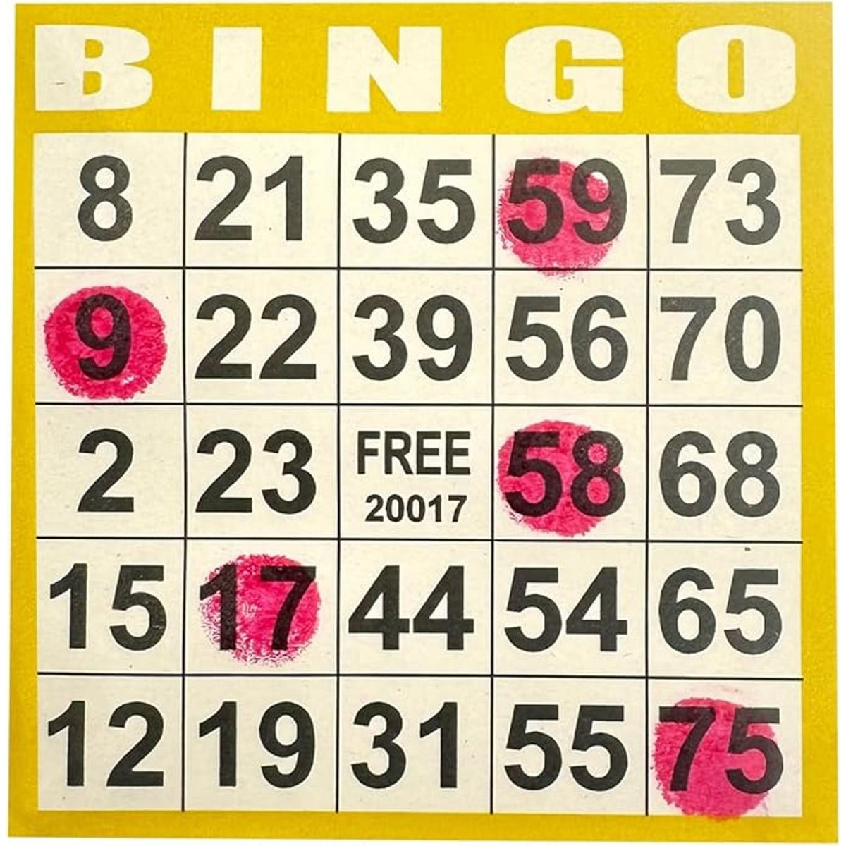 Halloween bingo night event card featuring marked numbers for game play
