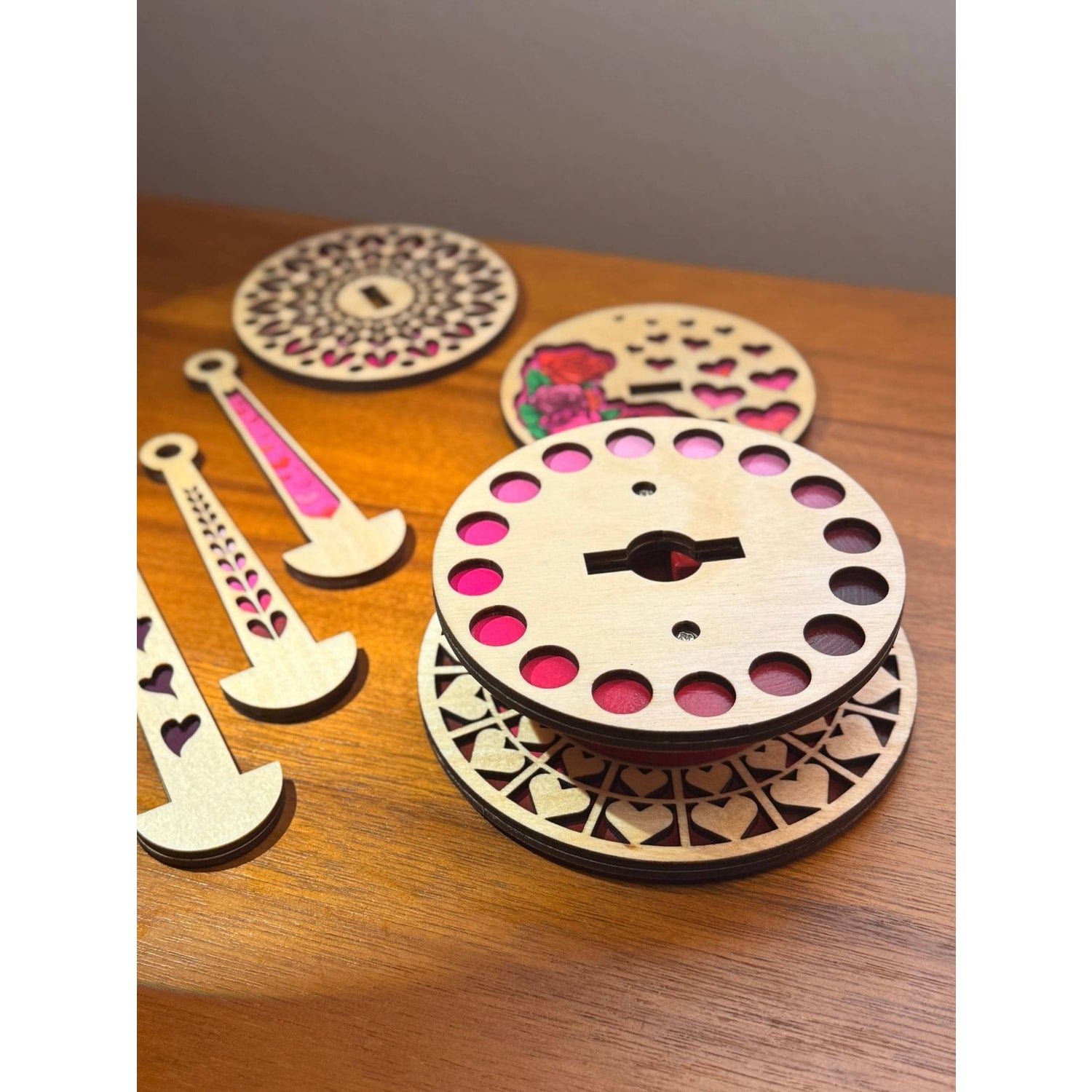 Wooden craft set featuring intricate designs of hearts queen for unique DIY projects