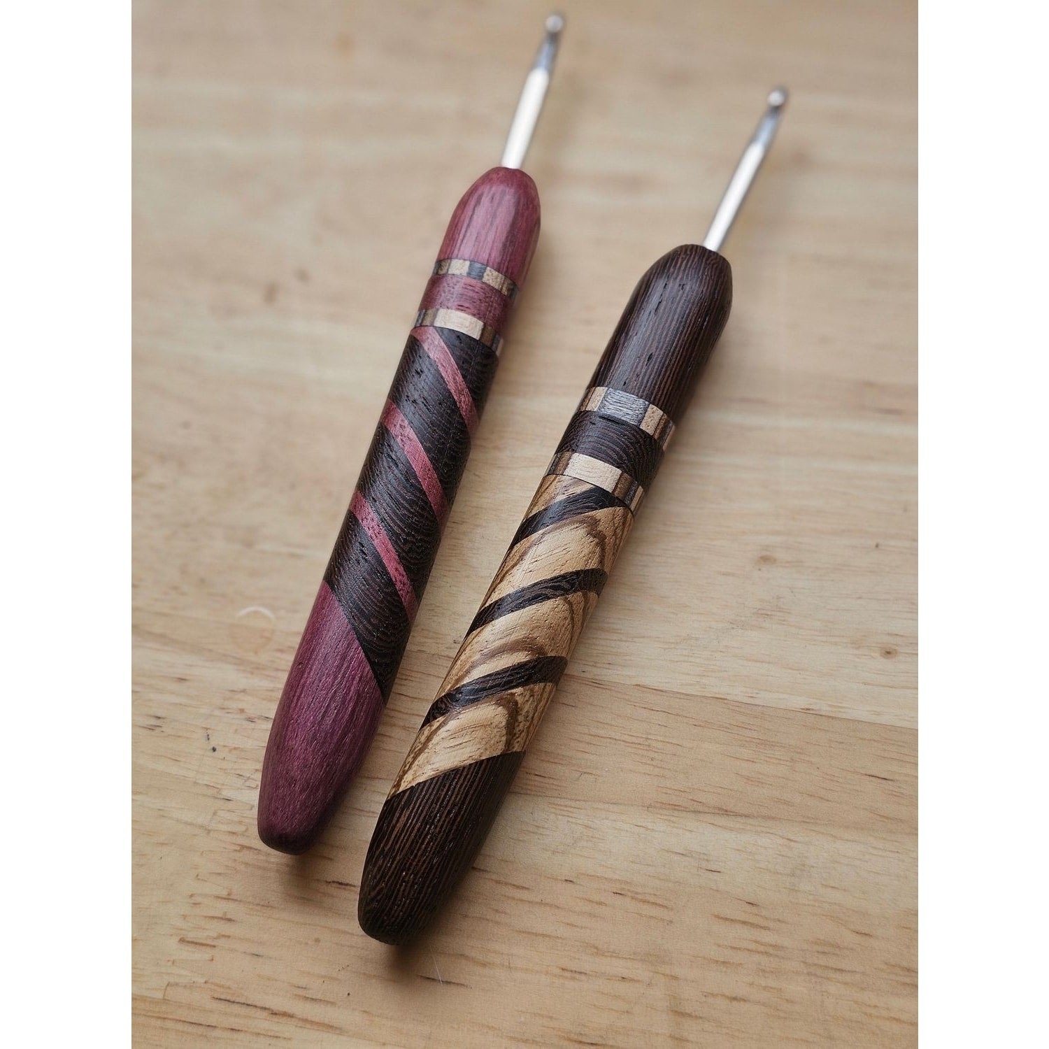 Knitbrooks wooden crochet hooks with colorful striped designs for hooks for crochet enthusiasts