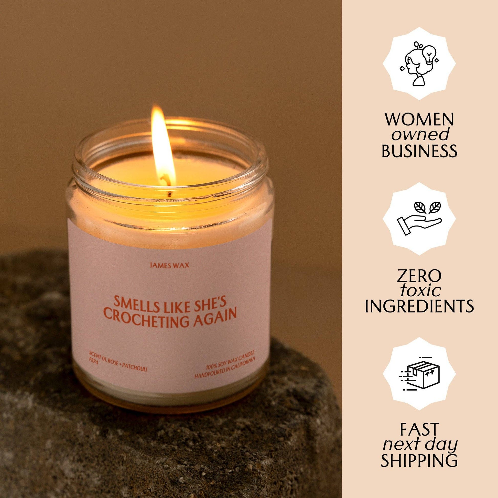 James Wax Crocheting Gift Candle with a pleasant scent for crafters and handmade gift enthusiasts