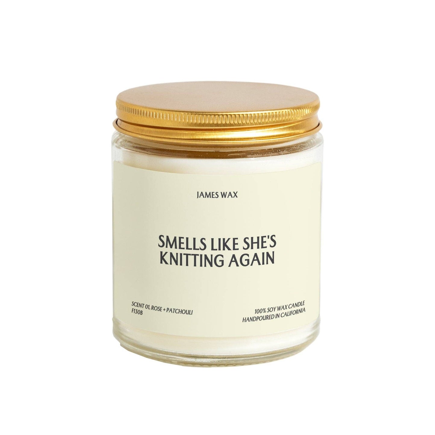 James Wax Smells Like She's Knitting Again Candle in a Glass Jar for knitting themed gift candle lovers