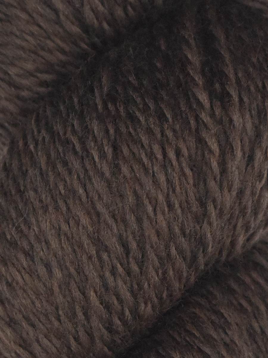 Knitting Fever close up of dark brown skein showing soft wool texture Juniper Moon Farm Rambouillet yarn