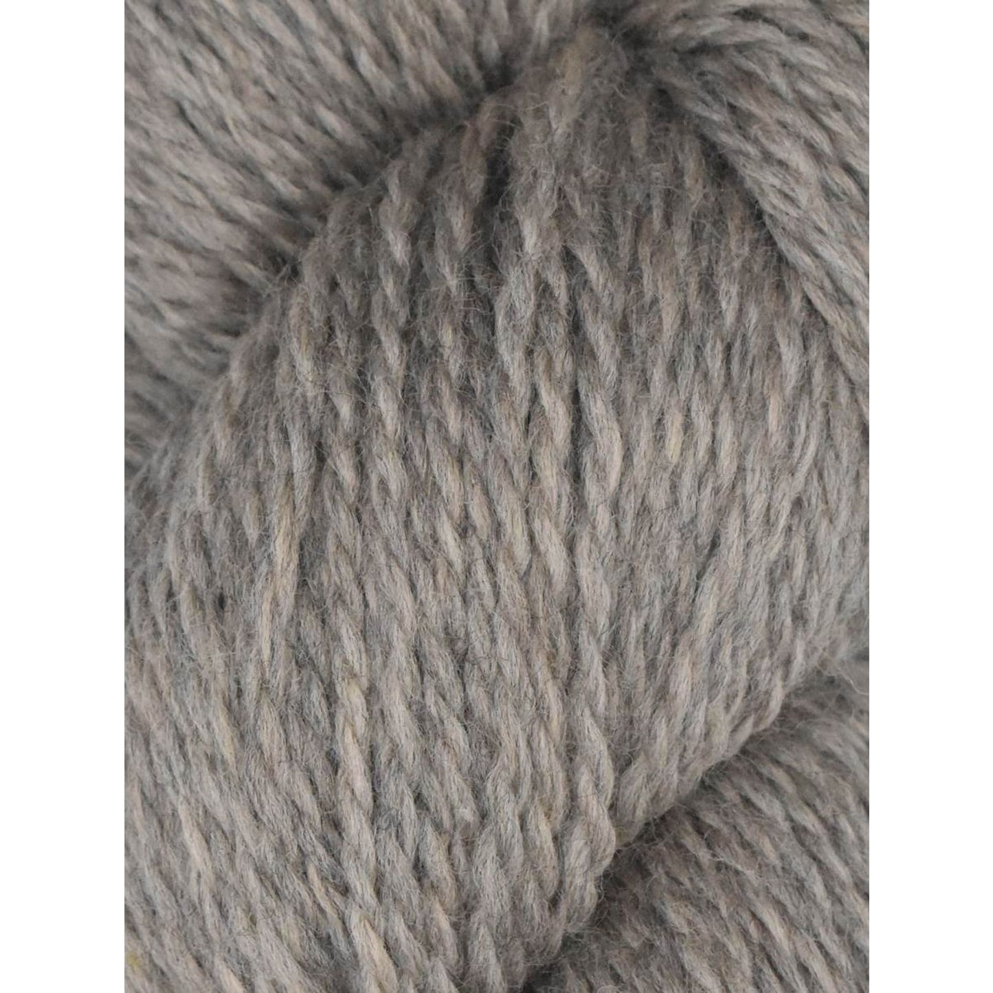 Close up of Knitting Fever gray wool skein showing soft heathered texture and ply Juniper Moon Farm Rambouillet yarn