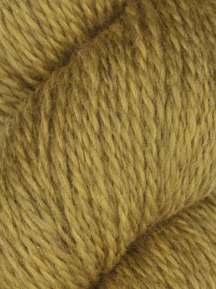 Close up of mustard olive skein of Juniper Moon Farm Rambouillet yarn by Knitting Fever for knitting and crochet projects