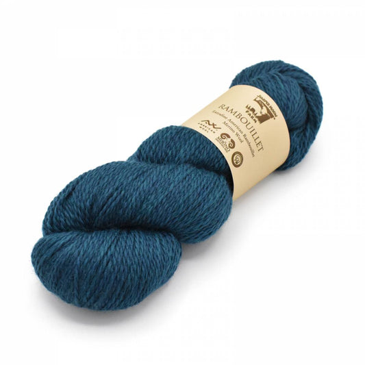Knitting Fever Juniper Moon Farm Rambouillet yarn deep teal blue skein soft Rambouillet wool for knitting