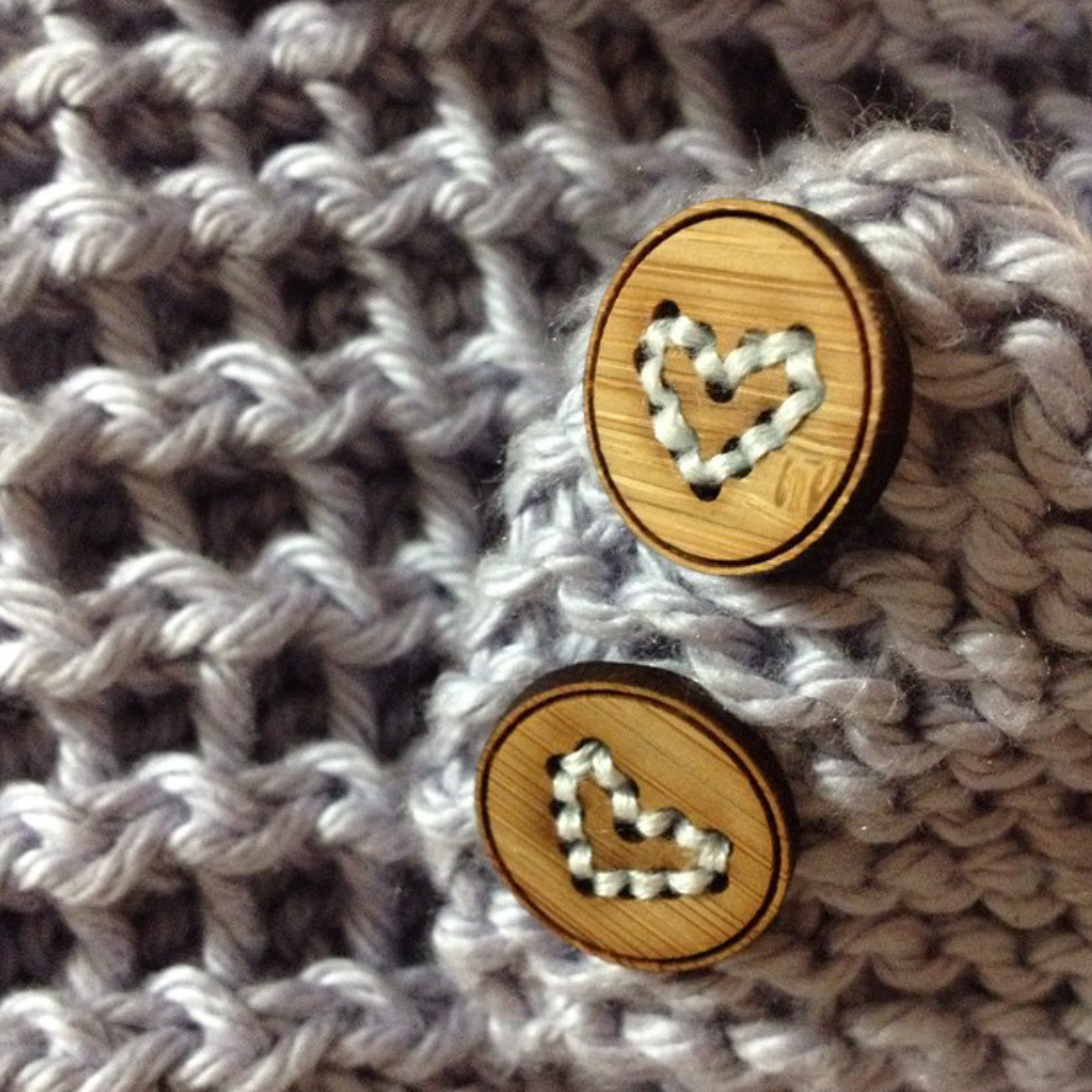 Katrinkles heart buttons made of wood with a heart design perfect for crafting and knitting projects
