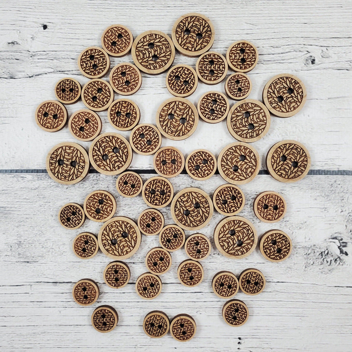 Katrinkles wooden notions supplies for knitting with leaf designs in various sizes