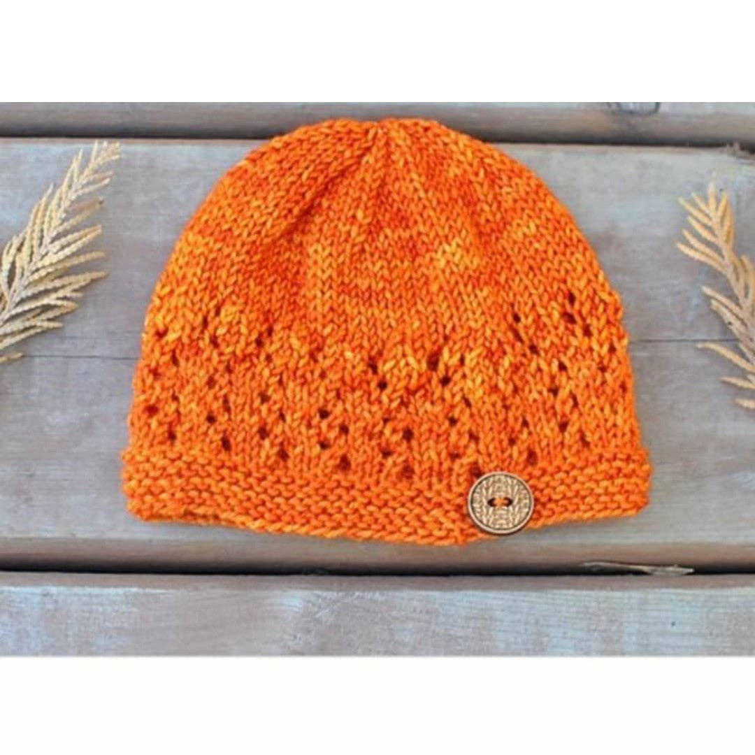 Katrinkles Orange Knitted Hat with Button Detail, perfect supplies for knitting enthusiasts